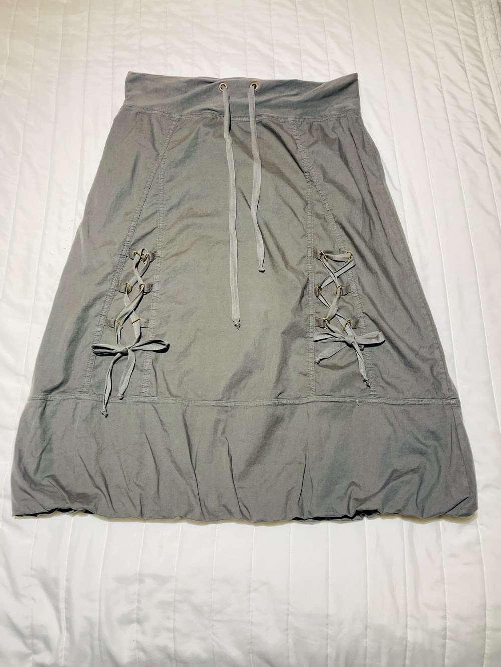XCVI Light Gray Lace-Up Drawstring Midi Skirt